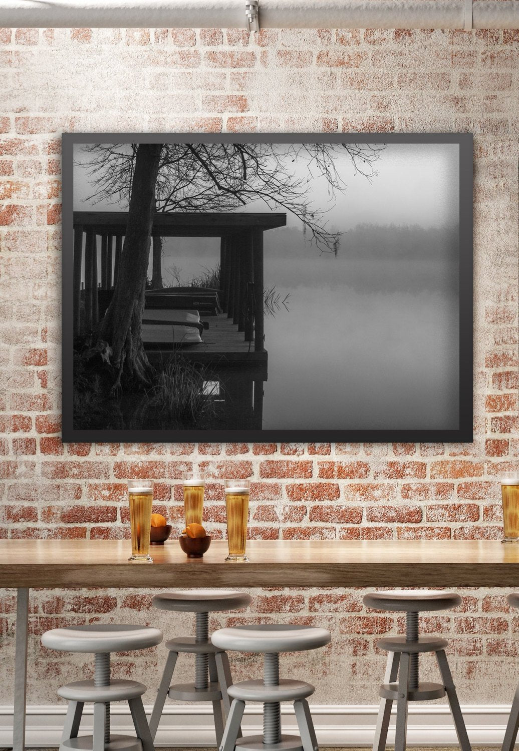 Foggy Dock Black and White Photography
