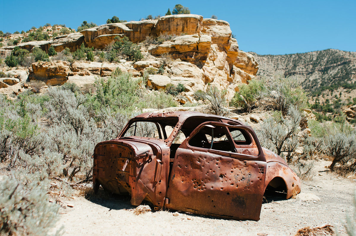 Bonne and Clyde Car Ghost Town Photo Print Utah Desert