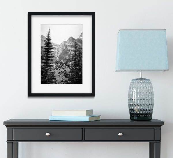 Scenic Mountain Lake Beauty Black and White Photo Print