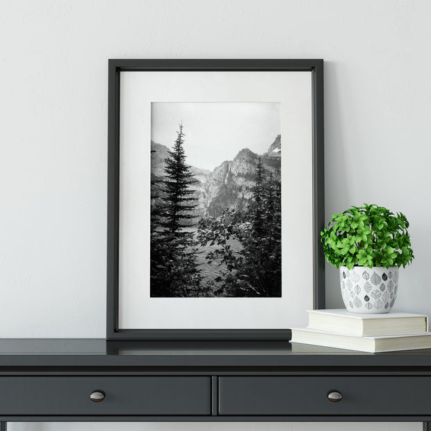 Scenic Mountain Lake Beauty Black and White Photo Print