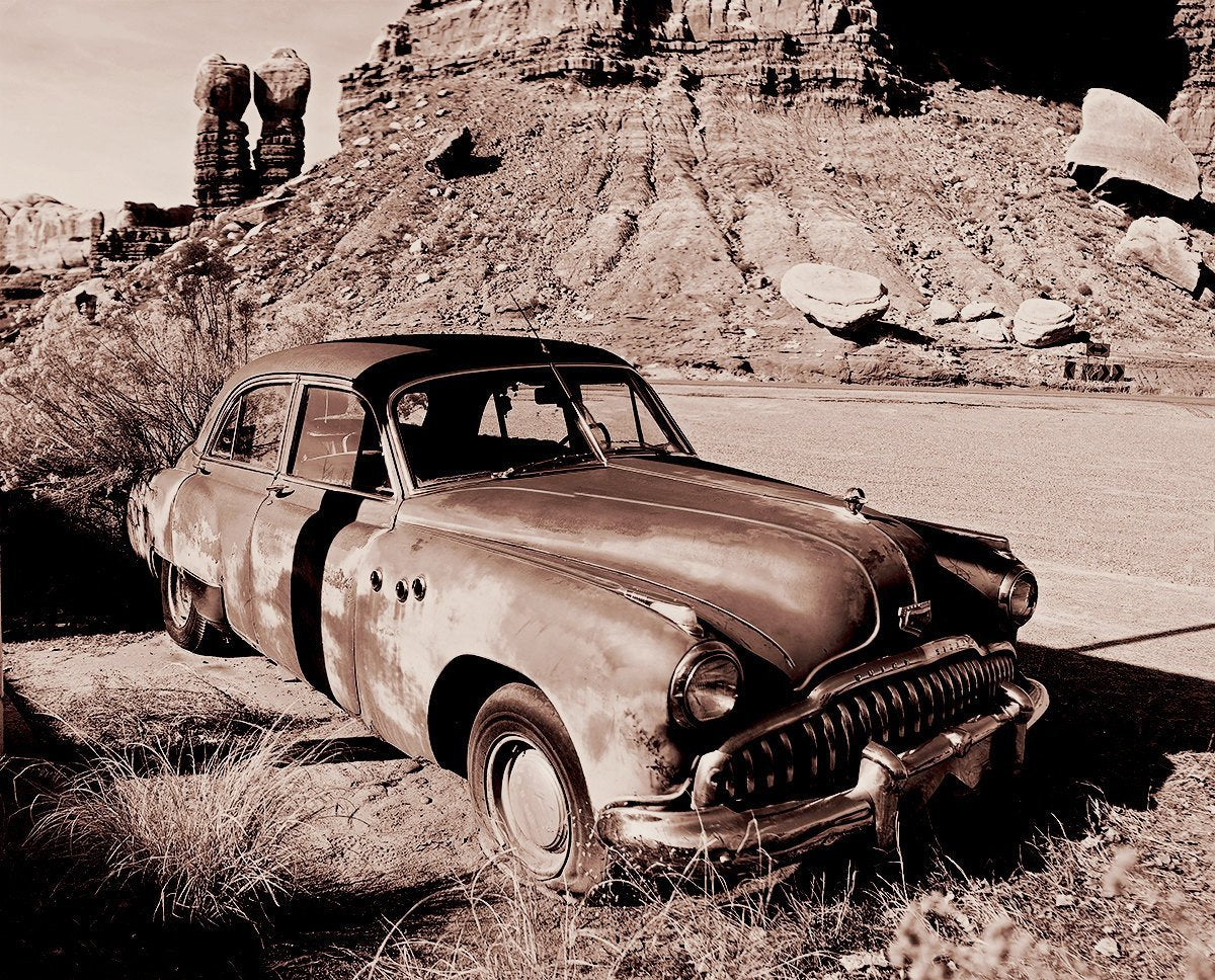 Hot Buick in the Sun Black and White Photo Print -
