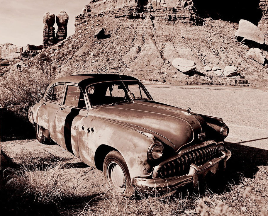 Hot Buick in the Sun Black and White Photo Print -