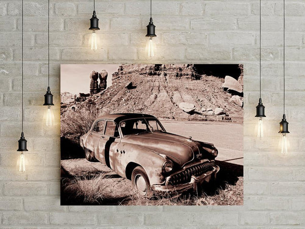 Hot Buick in the Sun Black and White Photo Print -