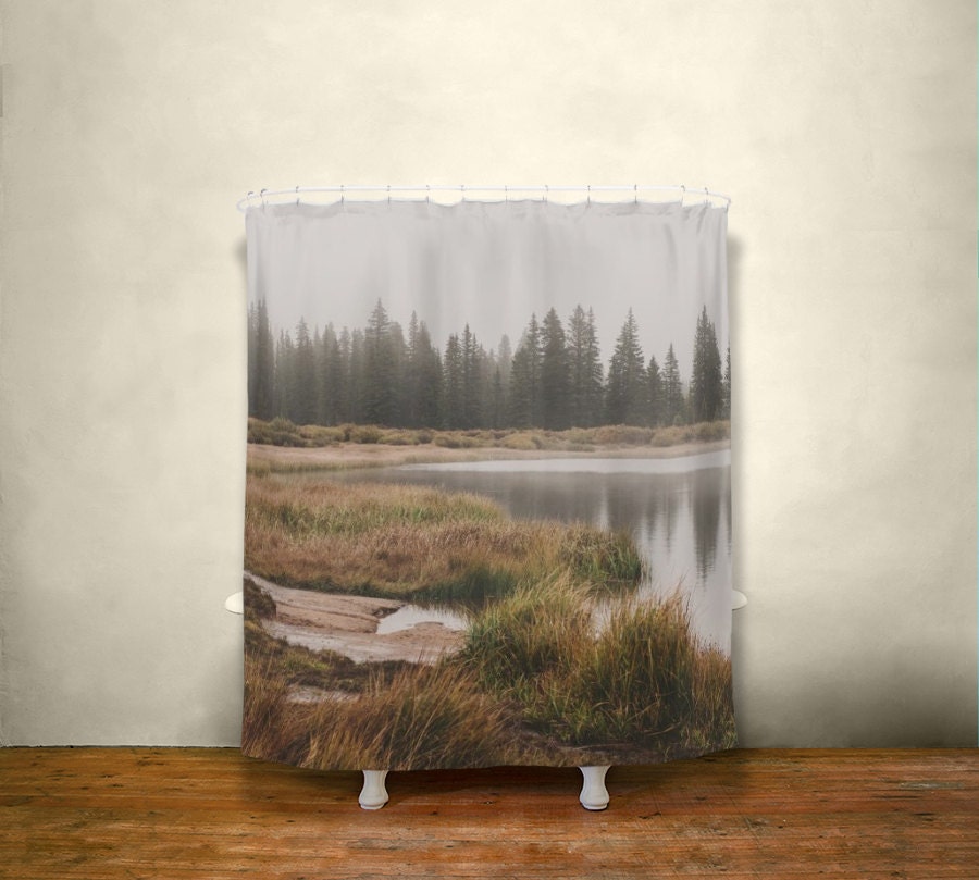 Foggy Mountain Lake 71x74 inch Shower Curtain - in