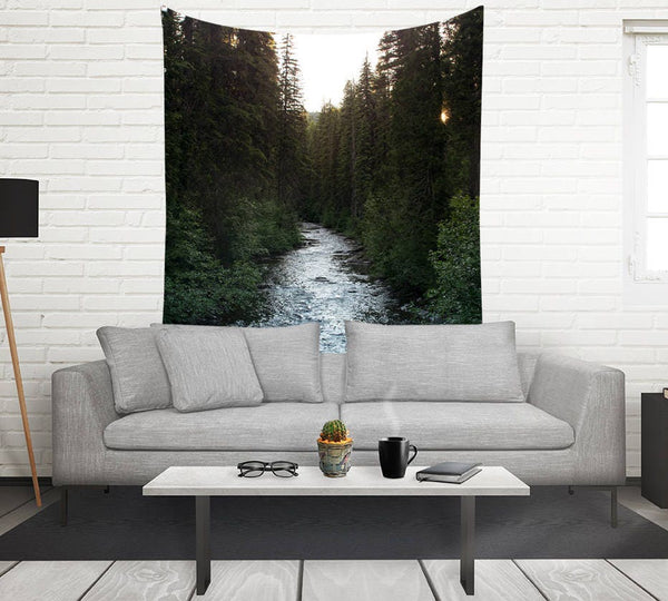 River and Trees Nature Wall Tapestry Montana Decor -