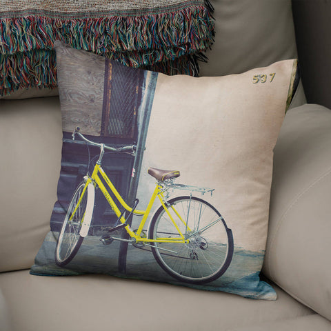 Yellow Bicycle Throw Pillow Cover New Orleans Decor -