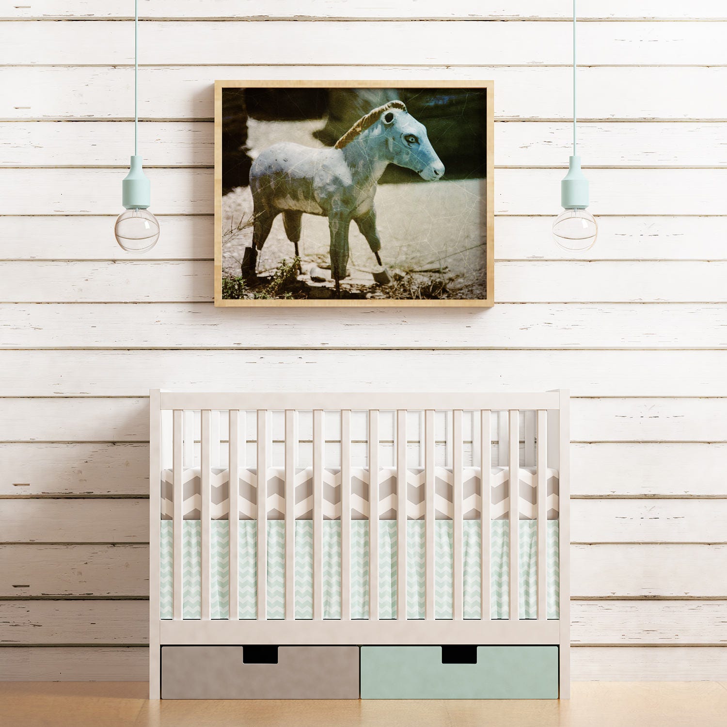 Rustic Toy Horse Photo Print Nursery Farm Animal Wall Art -