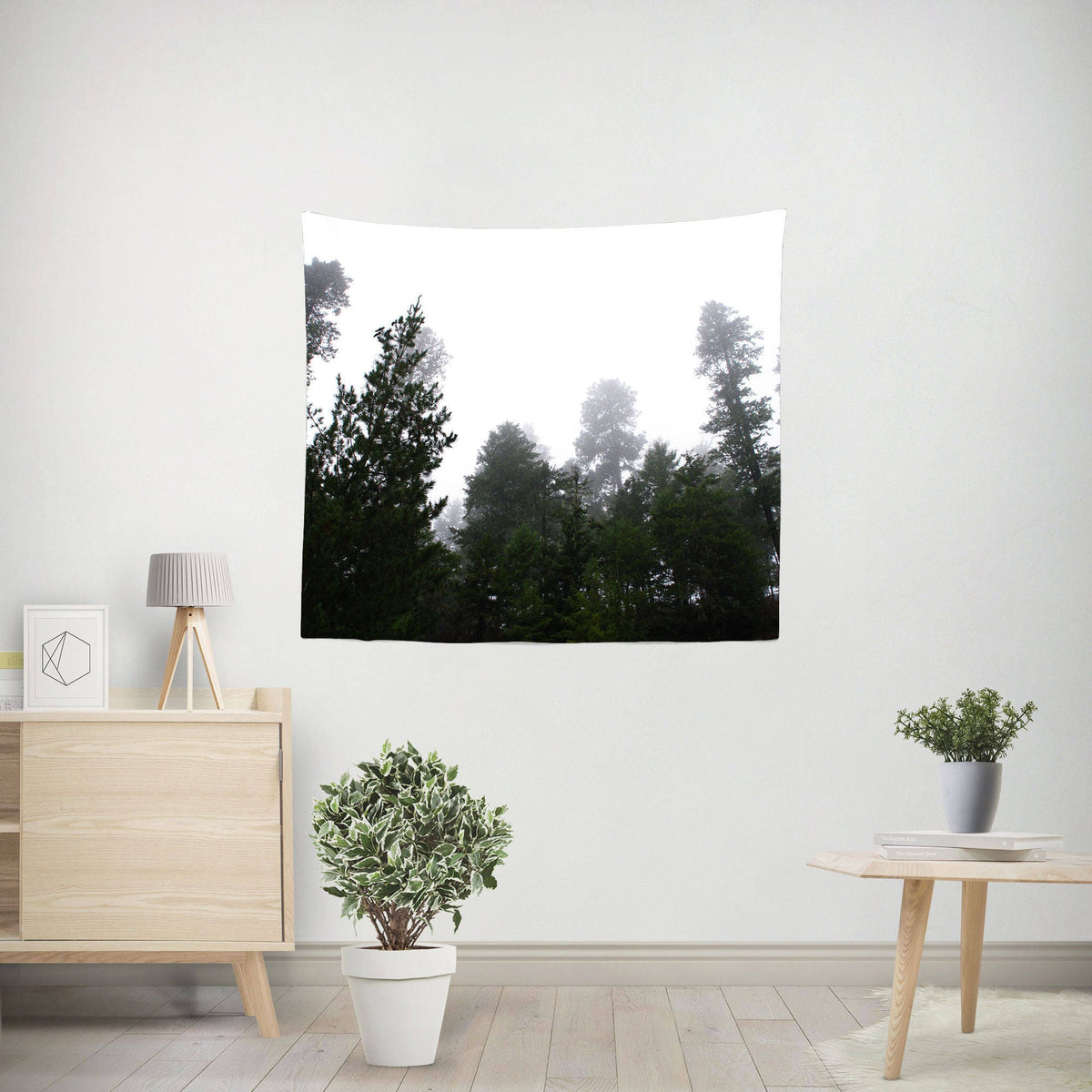 Pine Forest Wall Tapestry Foggy Trees Minimalist Decor -
