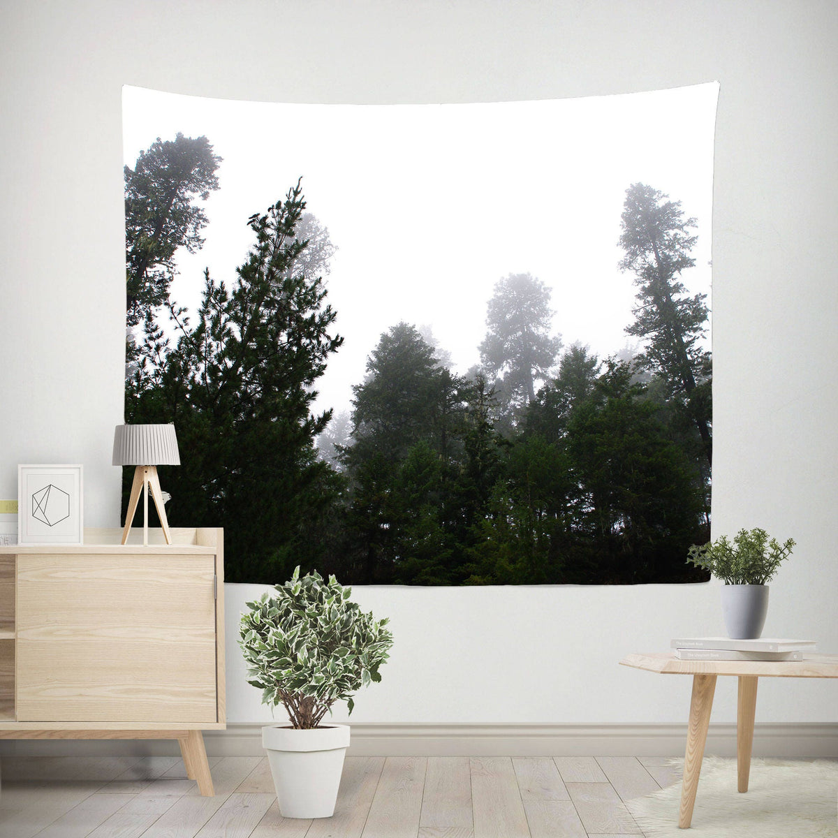 Pine Forest Wall Tapestry Foggy Trees Minimalist Decor -