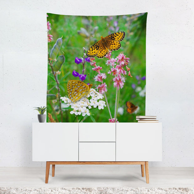 Butterfly and Flowers Nature Wall Tapestry - Decorative