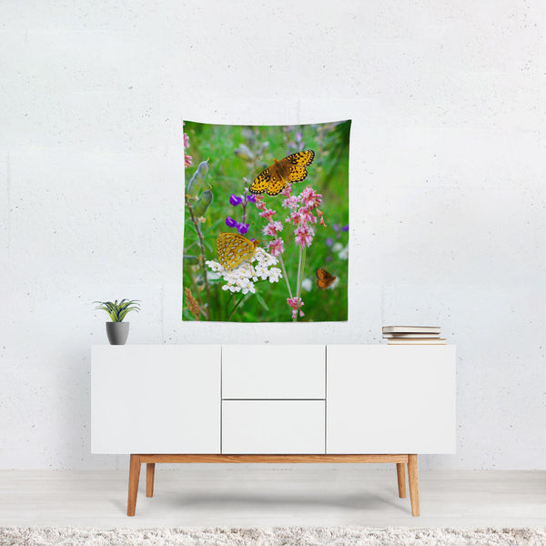 Butterfly and Flowers Nature Wall Tapestry - Decorative