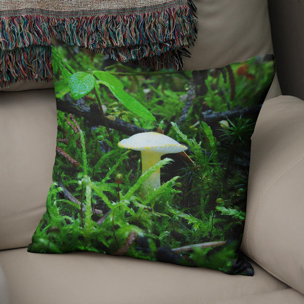 Cute Green Mushroom Throw Pillow Cover Woodland Hippie