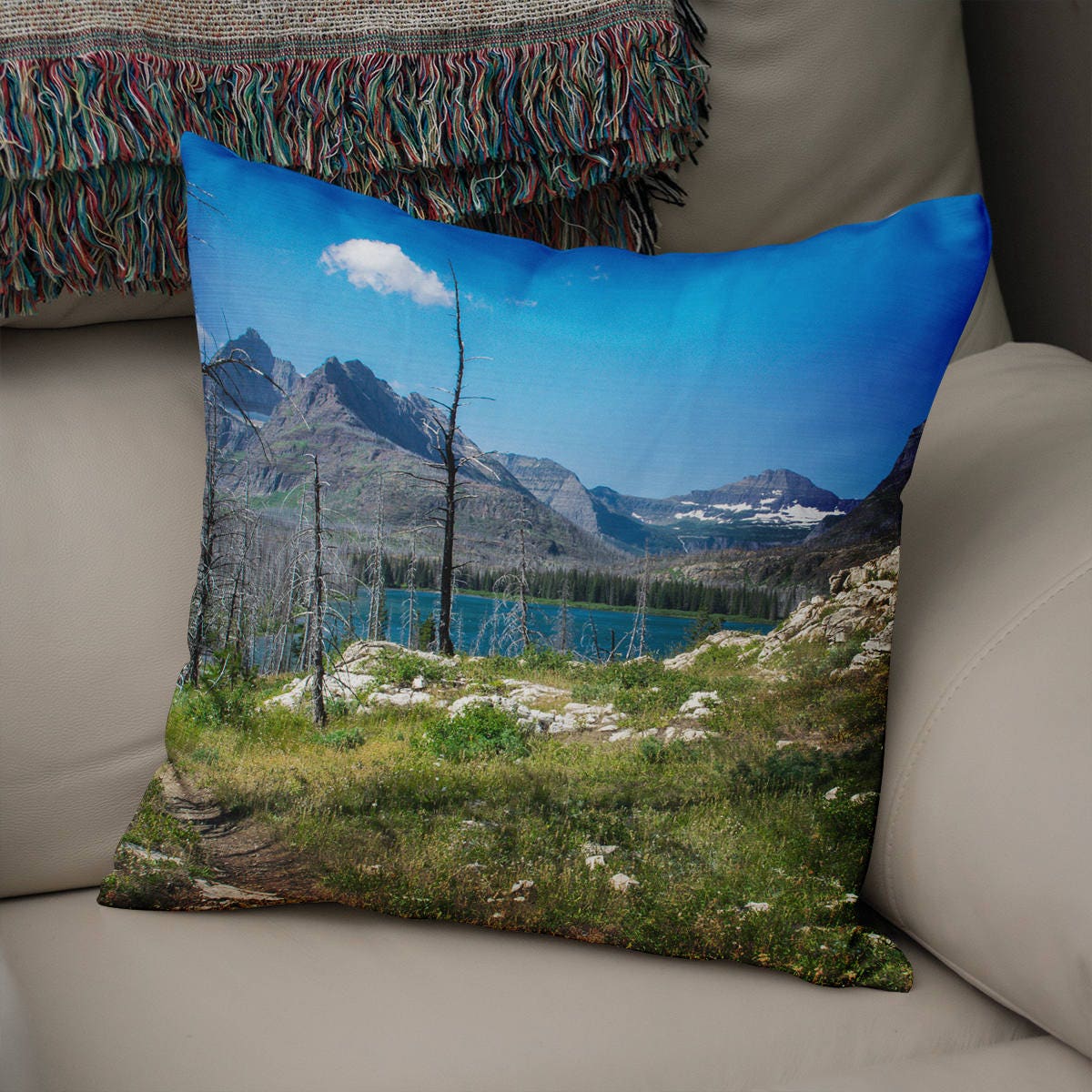 Mountain Lake Pillow Cover Nature Case Glacier National Park
