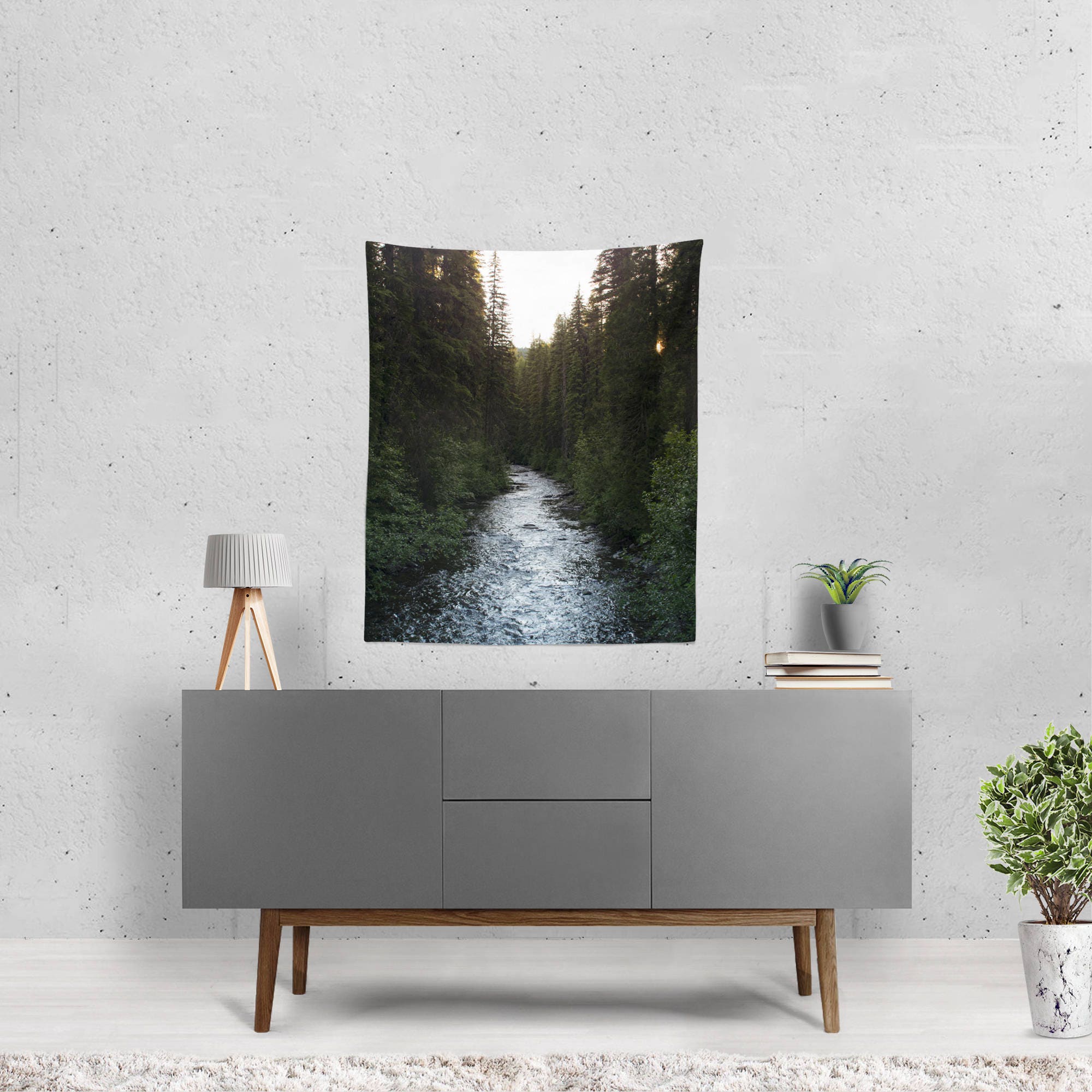 River and Trees Nature Wall Tapestry Montana Decor -