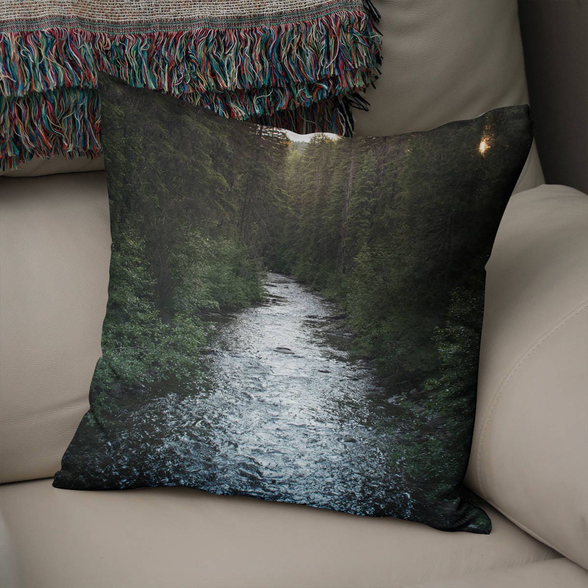 Montana Forest Pillow Cover River and Trees Home Decor -