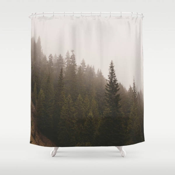 Foggy Pine Trees Shower Curtain 71x74 inch - Misty Mountain