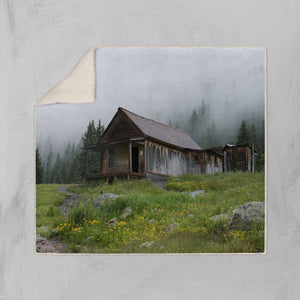 Rustic Blanket Cabin in Foggy Forest Sherpa Throw Theme