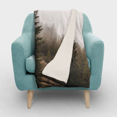 Foggy Forest Sherpa Throw Blanket Mountain Theme Vegan