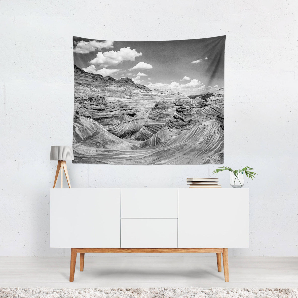Modern Desert Wall Tapestry Black and White Utah Art -