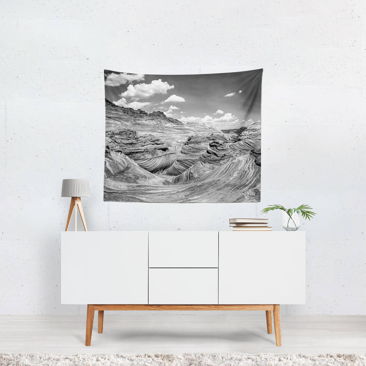 Modern Desert Wall Tapestry Black and White Utah Art -