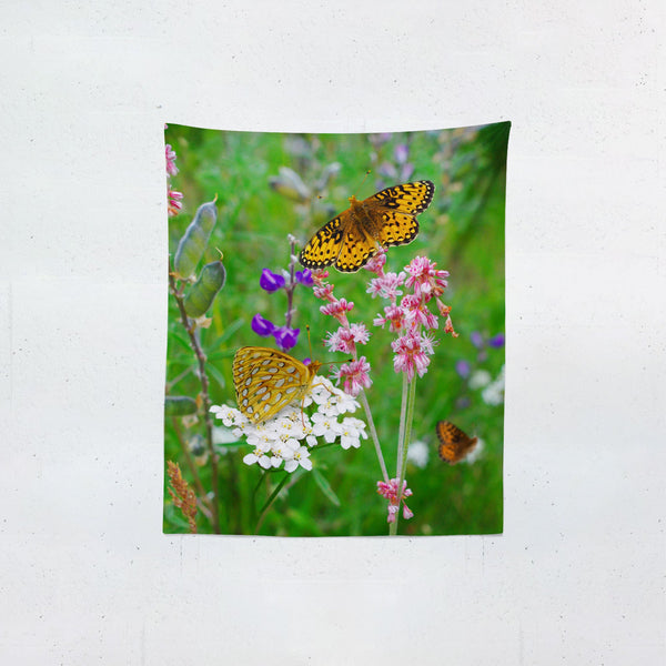 Butterfly and Flowers Nature Wall Tapestry - Decorative