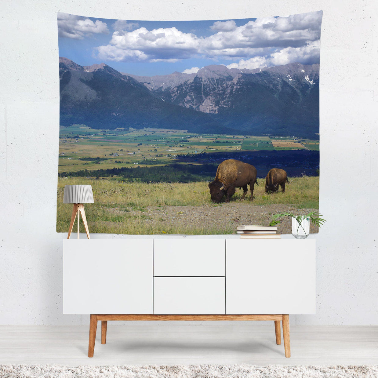 Montana Bison and Mountains Wall Tapestry - Decorative