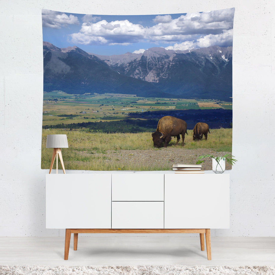 Montana Bison and Mountains Wall Tapestry - Decorative