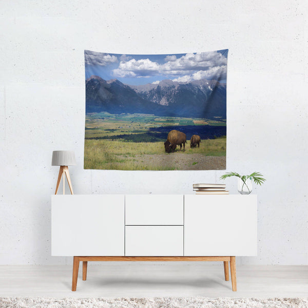 Montana Bison and Mountains Wall Tapestry - Decorative