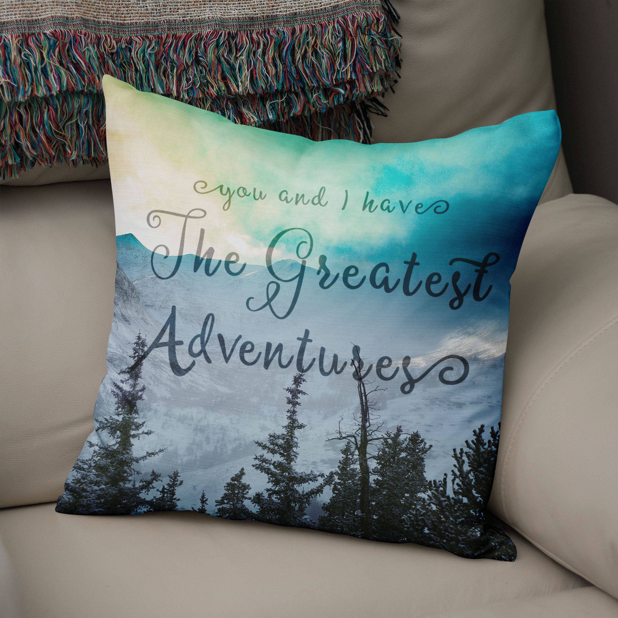 Greatest Adventures Throw Pillow Cover Mountain Decor Hiker