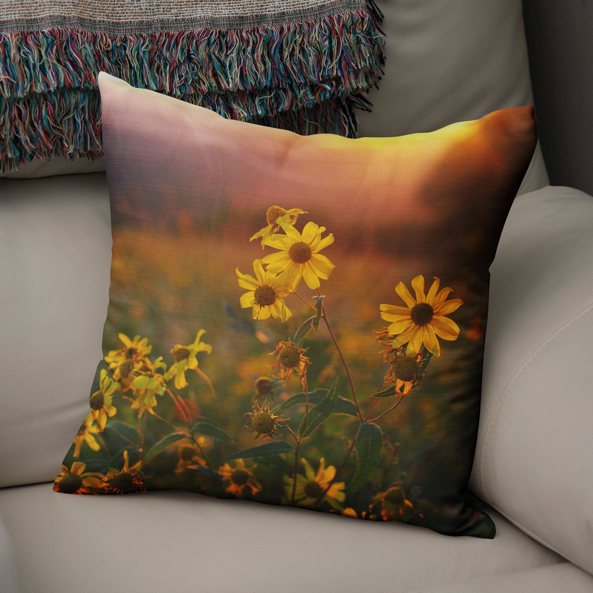 Modern Farmhouse Pillow Cover Rustic Throw Wildflowers -