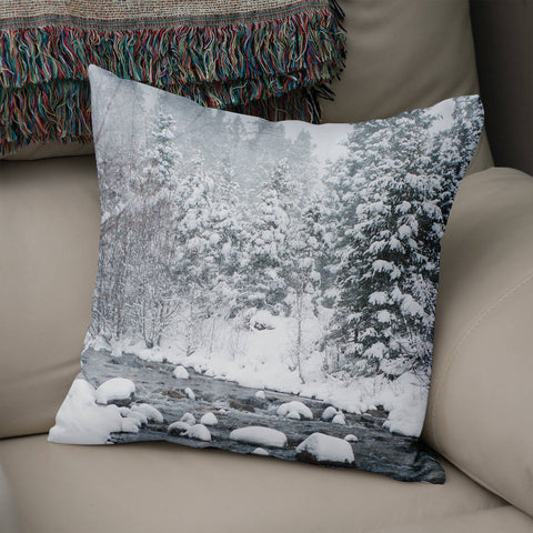 Christmas Forest Throw Pillow Cover Snowy Decor - Pillows