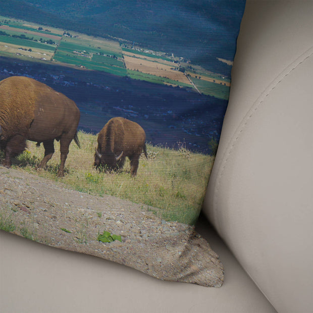 Montana Bison Western Throw Pillow Cover Scenic Mountains -