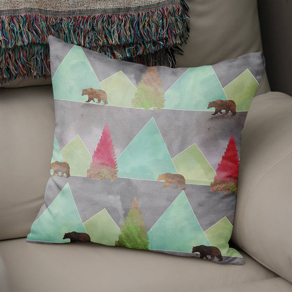 Bears in the Forest Throw Pillow Rustic Mountain Couch
