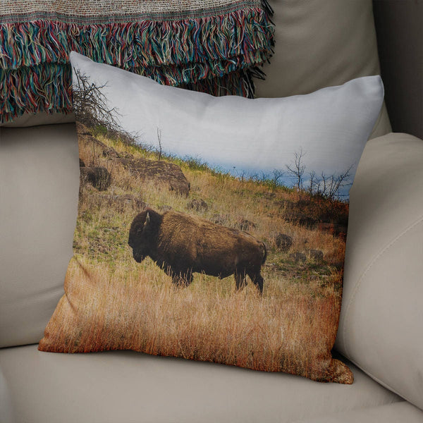 Bison Throw Pillow Cover Rustic Decor Wichita Mountains