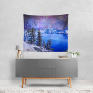 Crater Lake Oregon Surreal Wall Tapestry Outer Space Scene -