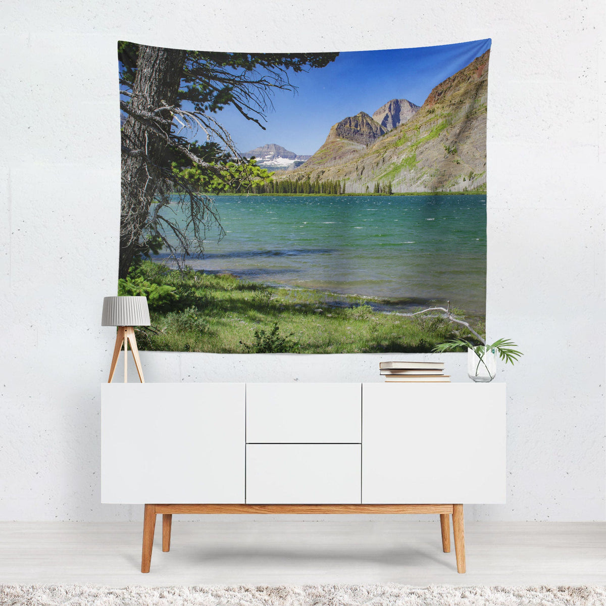 Rocky Mountain Tapestry Glacier Lake Nature Wall -
