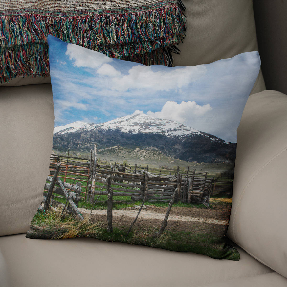 Mountain Ranch Pillow Cover Rustic Throw Case Idaho Farm -