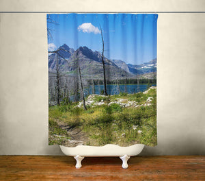 Glacier Lake Shower Curtain 71x74 inch Rocky Mountains - in