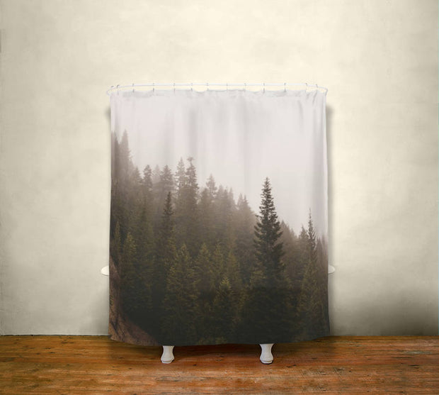 Foggy Pine Trees Shower Curtain 71x74 inch - Misty Mountain