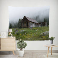 Foggy Cabin Wall Tapestry Rustic Mountain - Decorative