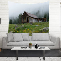 Foggy Cabin Wall Tapestry Rustic Mountain - Decorative