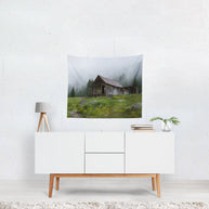 Foggy Cabin Wall Tapestry Rustic Mountain - Decorative