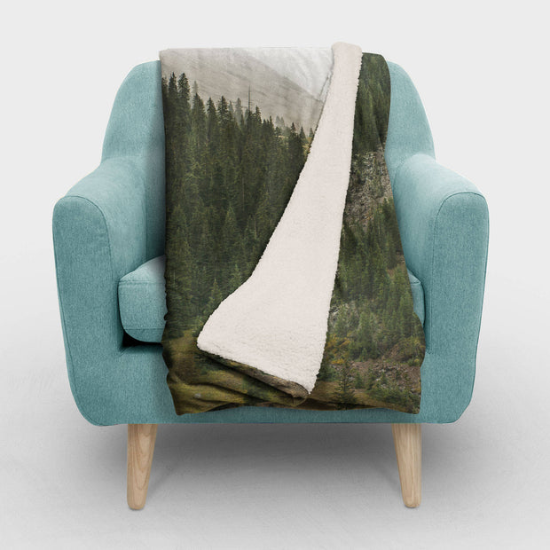 Cabin and Waterfall Scenic Sherpa Blanket Mountainous Throw