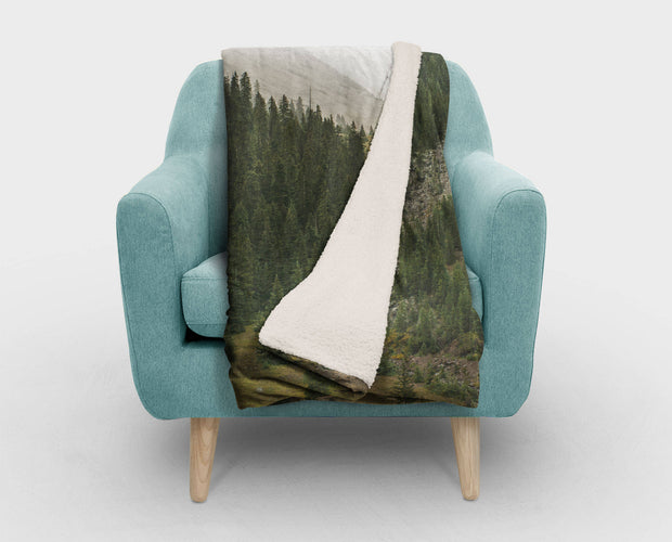 Cabin and Waterfall Scenic Sherpa Blanket Mountainous Throw