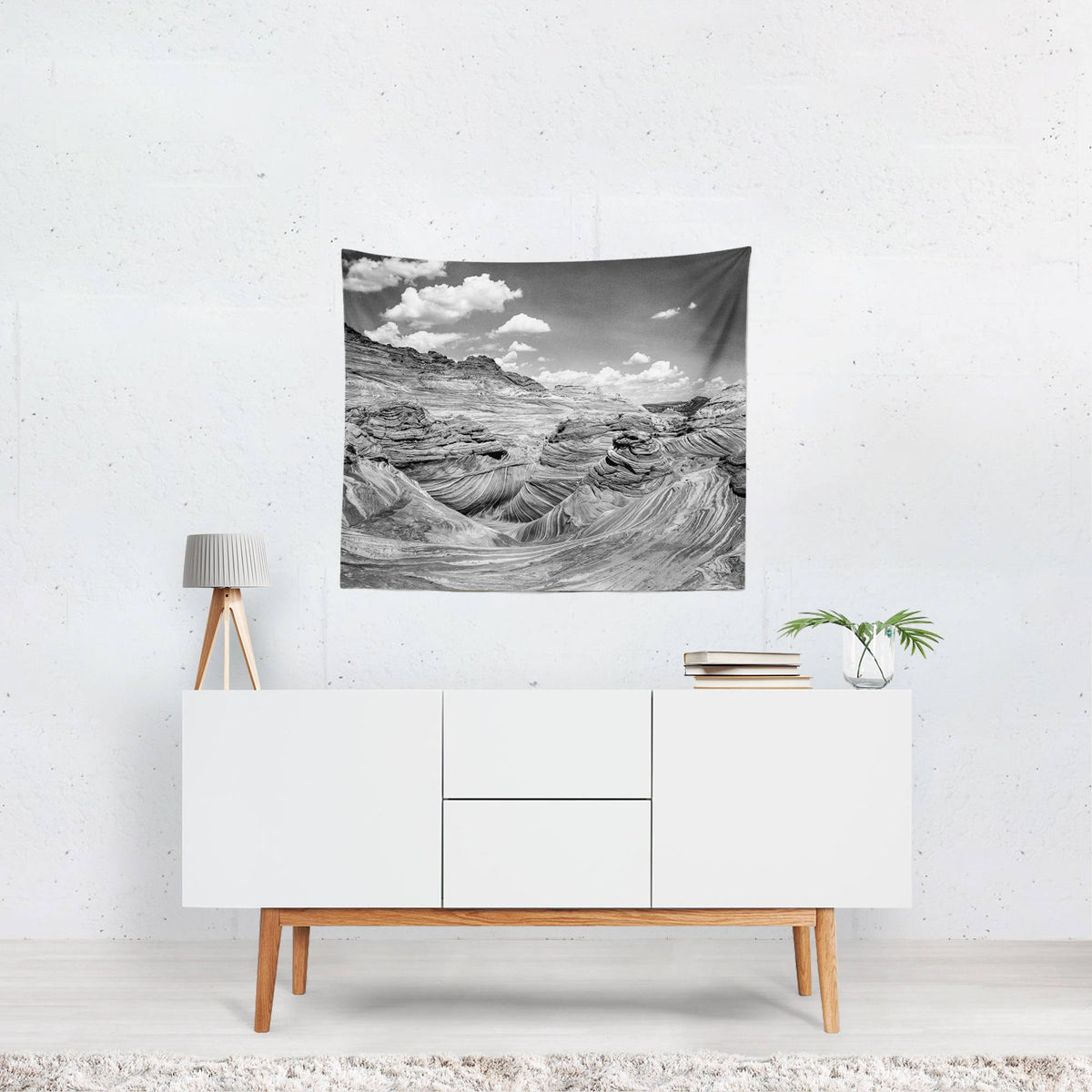 Modern Desert Wall Tapestry Black and White Utah Art -