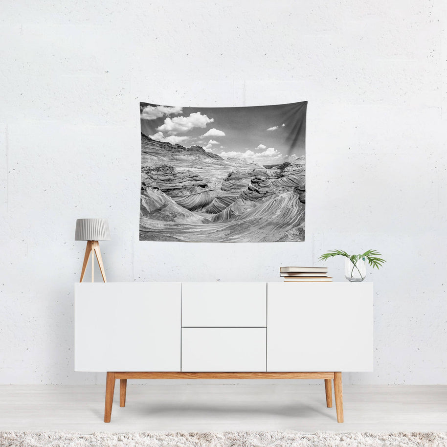 Modern Desert Wall Tapestry Black and White Utah Art -