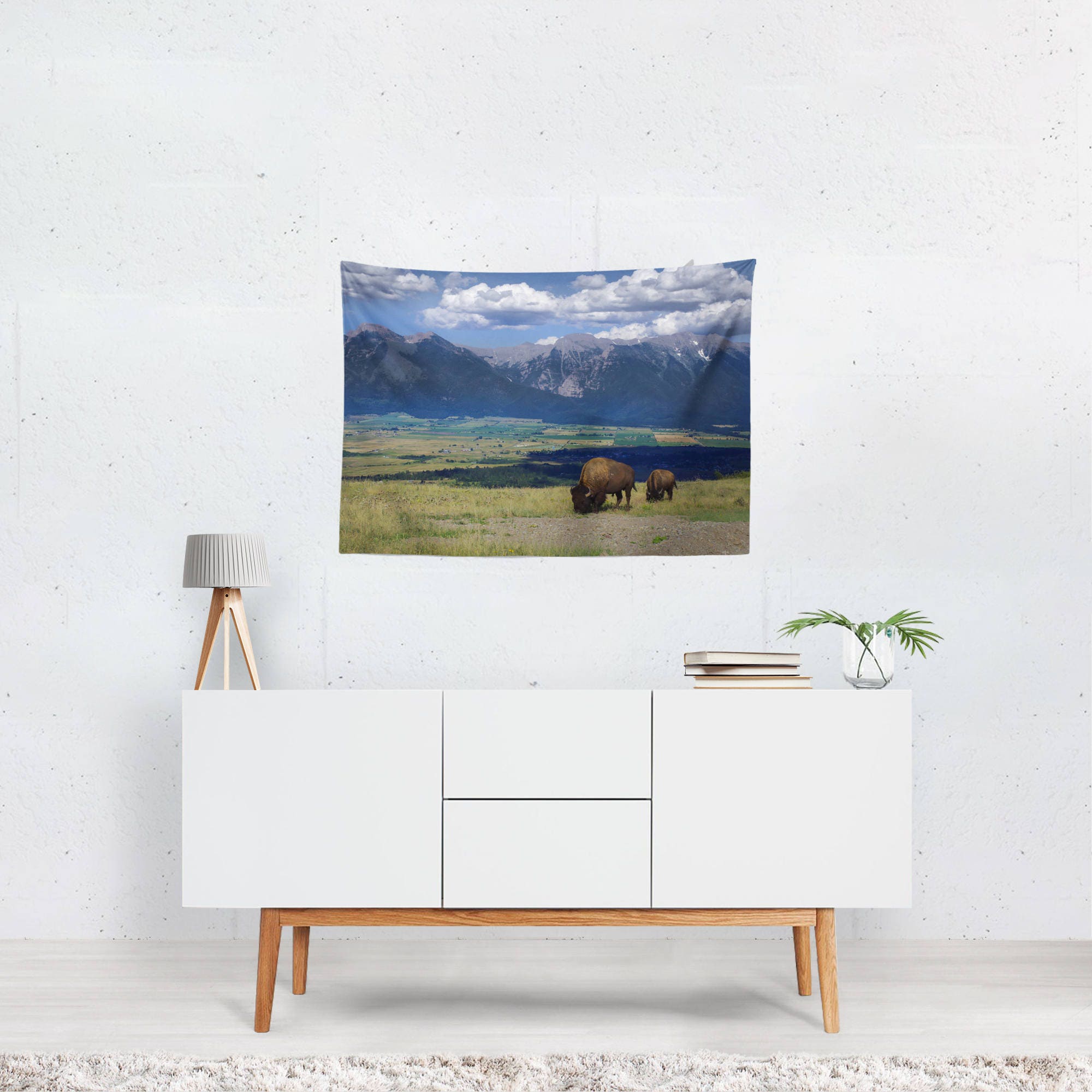 Montana Bison and Mountains Wall Tapestry - Decorative