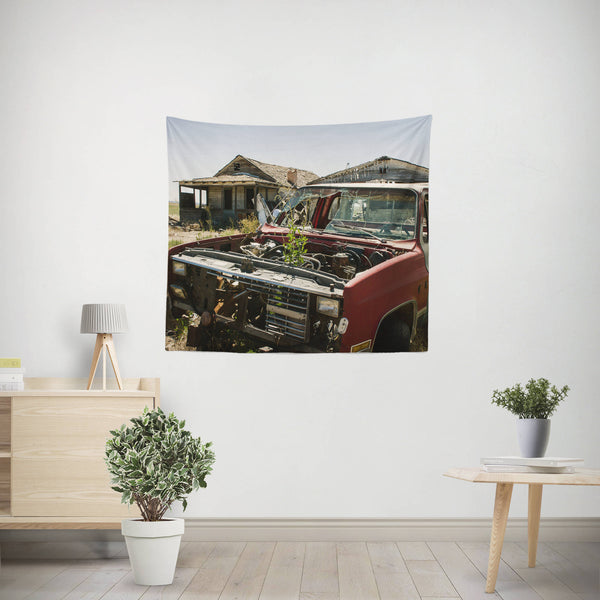 Rustic Car Tapestry Ghost Town Abandoned Truck - Decorative