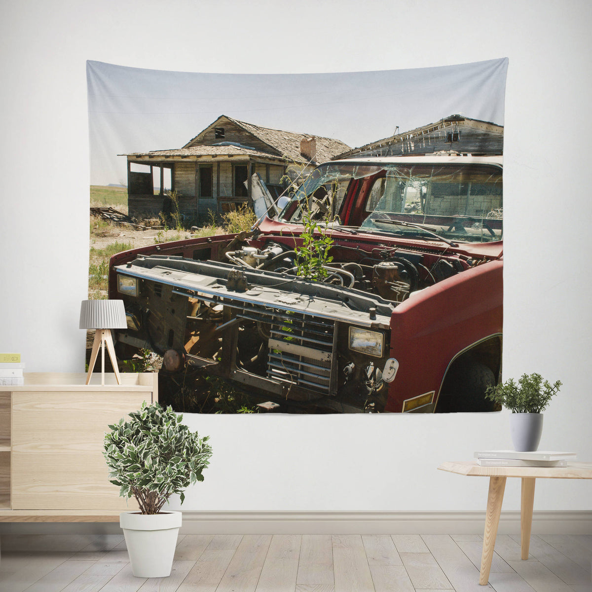 Rustic Car Tapestry Ghost Town Abandoned Truck - Decorative
