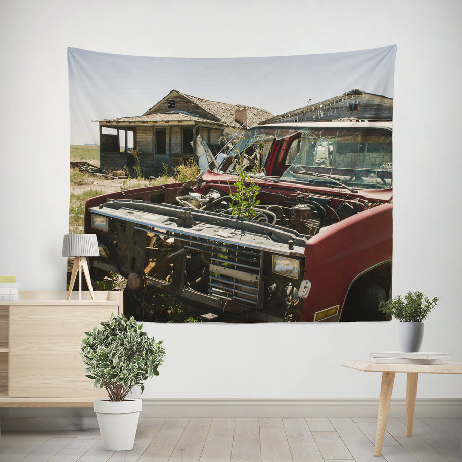 Rustic Car Tapestry Ghost Town Abandoned Truck - Decorative